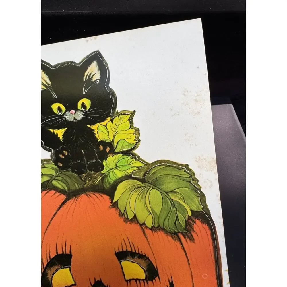 2 Vintage Halloween Masks Hallmark Paper Willa Witch & Percy Pumpkin Unused!